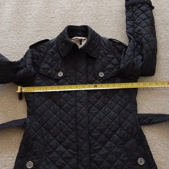 BURBERRY CHECK LINED BELTED QUILTED BLACK TRENCH COAT